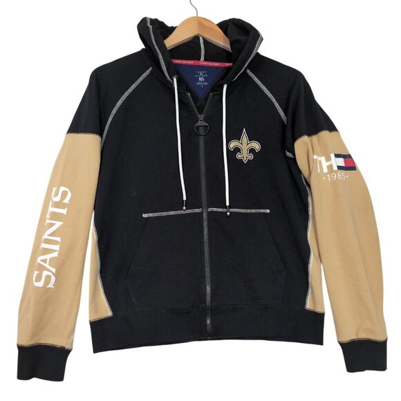 New Orleans Saints Tommy Hilfiger Hoodie Sweatshirt Womens S Black Gold Full Zip - Picture 1 of 13